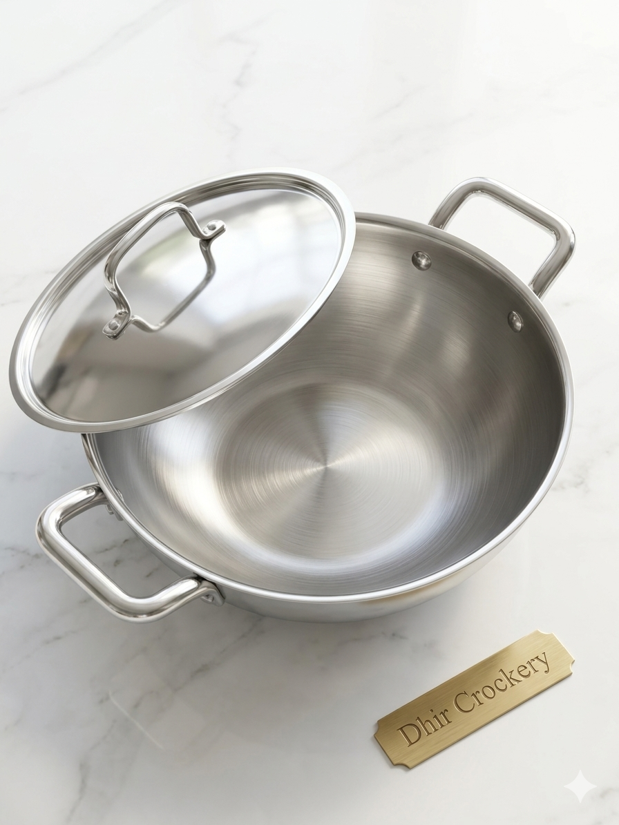 BEST QUALITY TRIPLY KADAI STAINLESS STEEL WITH LID