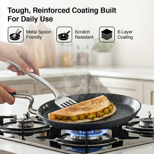 Prestige Durastone Hard Anodised 6 Layer Non-Stick Omni Tawa, (Black)