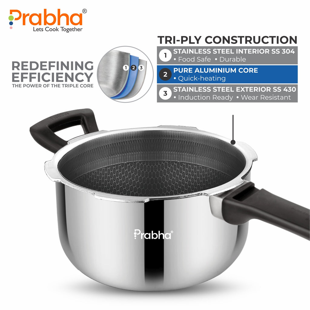 Triply Hexa Cube Stick Resistant Pressure Cooker With Honeycomb Surface