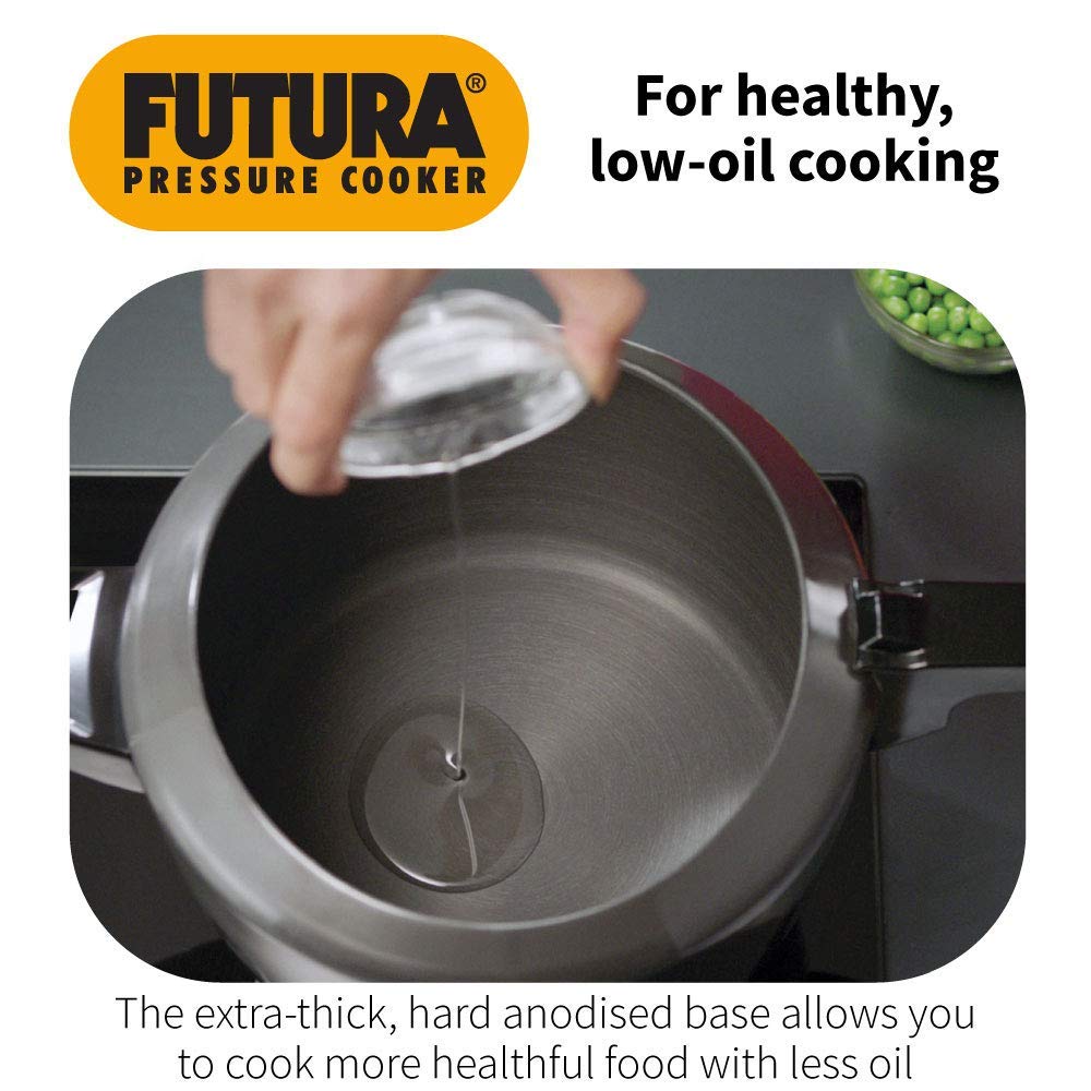 Hawkins Futura Pressure Cooker, Hard Anodised Inner Lid Pressure Cooker, Pan Cooker, Black