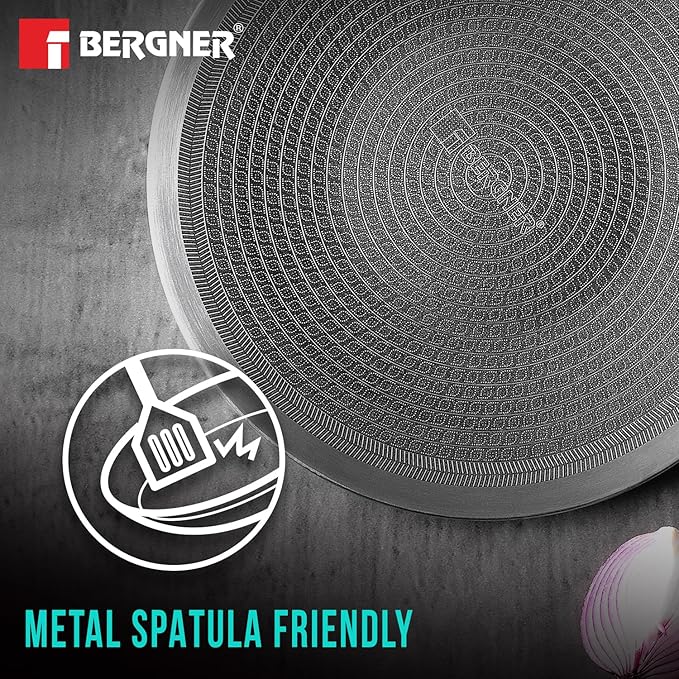 BERGNER Hi-Tech Giro Triply Roti Tawa 26cm, Non-Stick Tava for Chapati/Paratha, Honeycomb Non-Stick Coating, PFOA Free, Healthy Cooking, Stay Cool Handle, Induction and Gas Stove Ready