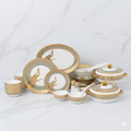 PURE GOLD PLATED PEACOCK DESIGN 73 DINNER SET BONE CHINA