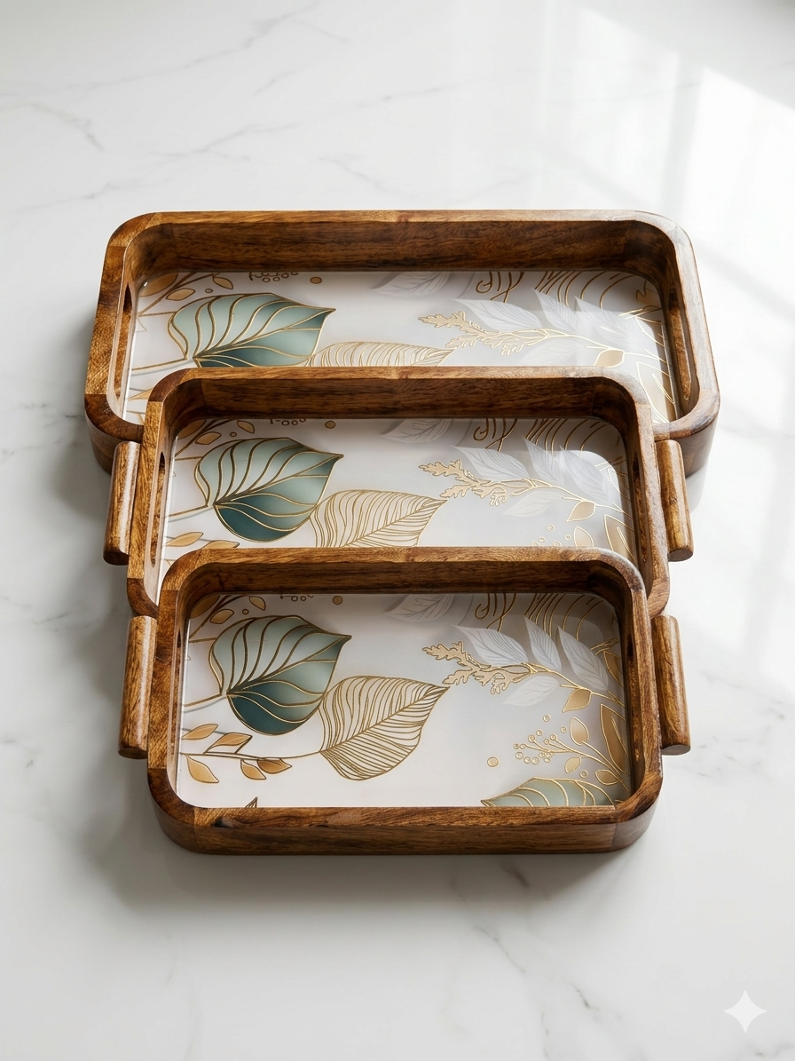 PREMIUM WOODEN TREY SET OF 3