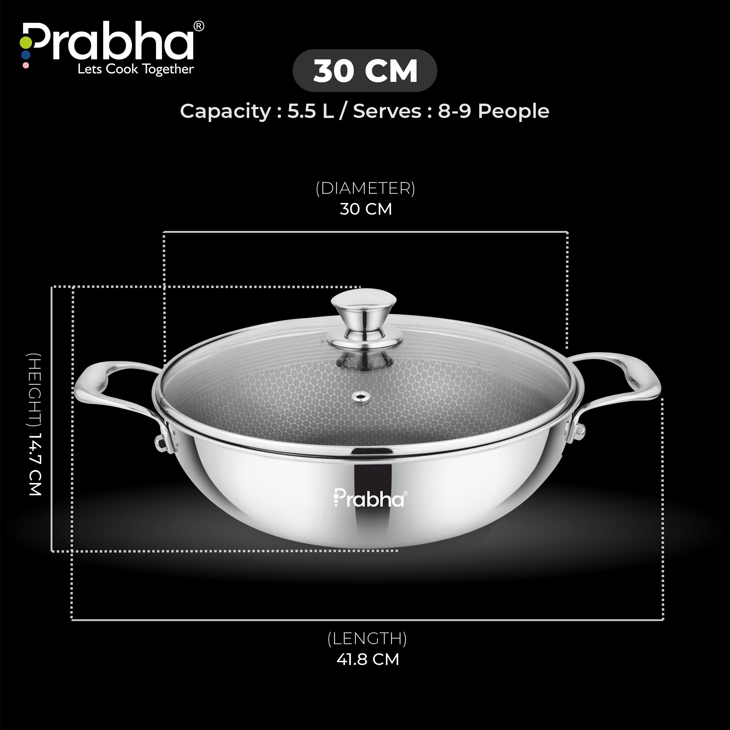 Tri-ply Hexa Cube Kadhai With Lid With Honeycomb Surface
